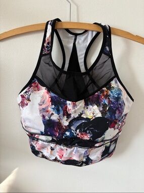 Old Navy Black Floral Mesh Racerback Sports Bra